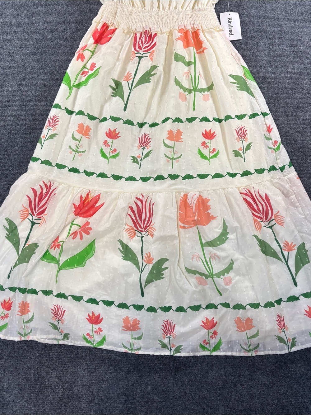 Anthropologie Kindred Cottage Core Midi Dress Size XL Floral Swiss Dot Smocked - Picture 3 of 12